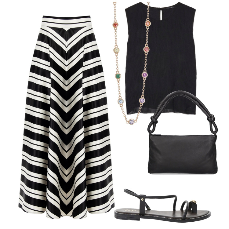 Outfit donna - Total look #2204799. Stile Boho per Serata fuori. Abbinamento con collane, gonne, sandali, top, borse a spalla.