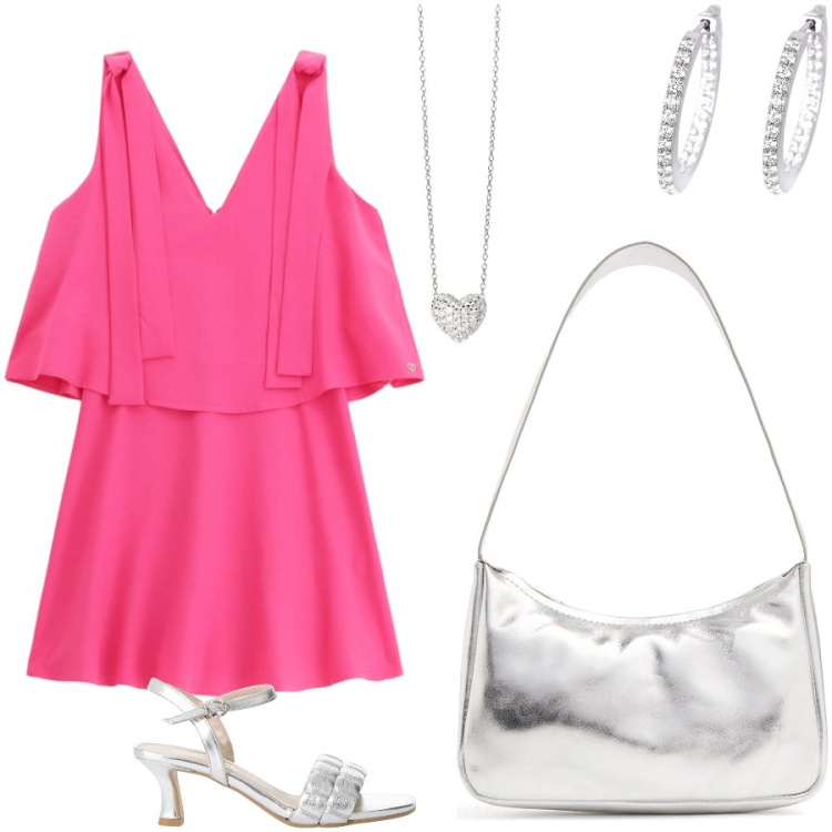 Outfit donna - Cena e serata danzante. Stile Glamour per Serata fuori. Abbinamento con orecchini, collane, vestiti corti, sandali col tacco, borse a spalla.