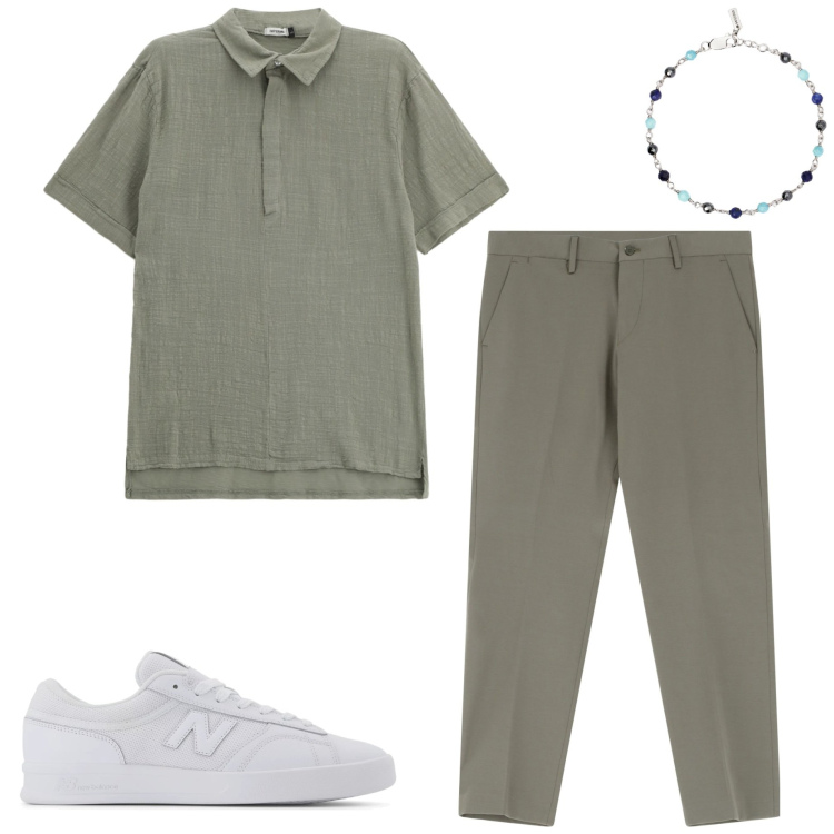 Outfit uomo - In ufficio. Stile Urban per Ufficio. Abbinamento con braccialetti, sneakers, pantaloni, polo.