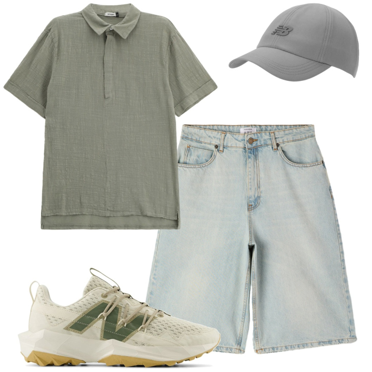 Outfit uomo - Luglio. Stile Casual per Tutti i giorni. Abbinamento con bermuda, sneakers, cappelli con visiera, polo.