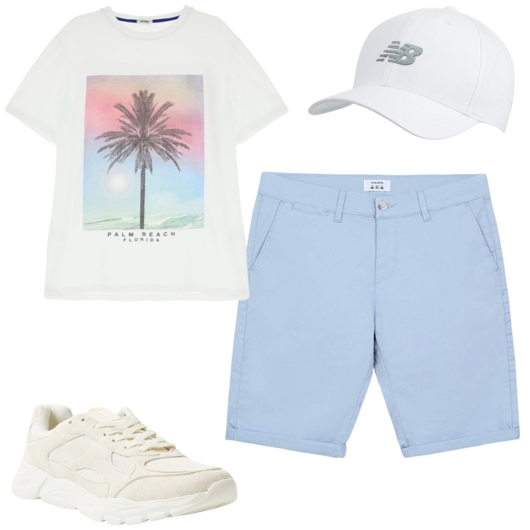 Outfit uomo - Total look #2204929. Stile Casual per Tutti i giorni. Abbinamento con bermuda, sneakers, cappelli con visiera, t-shirt.