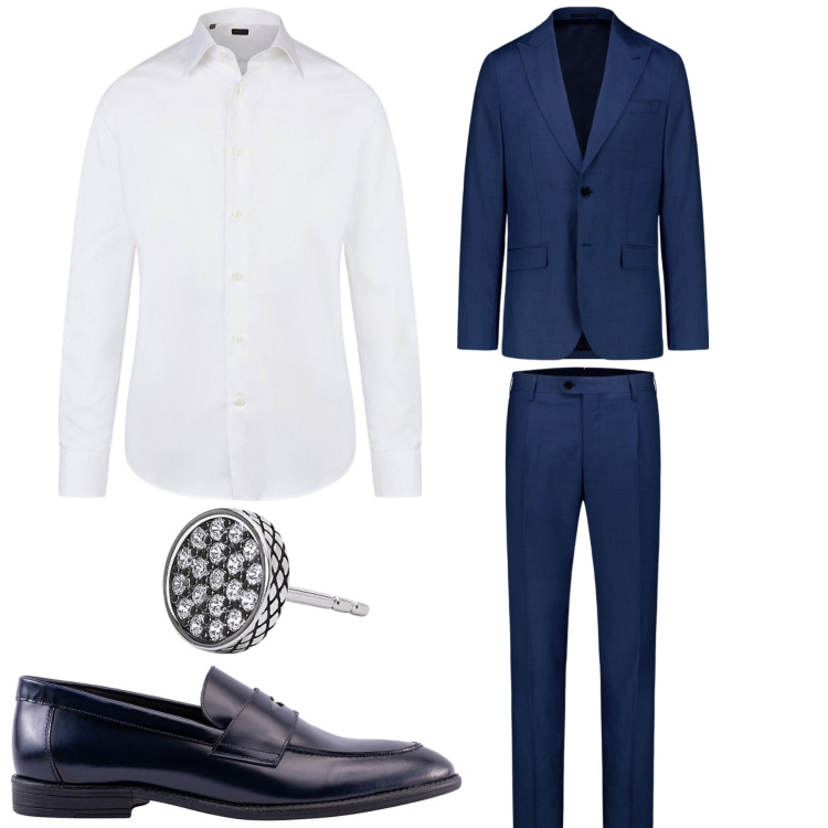 Outfit uomo - Cerimonia. Stile Business/Elegante per Cerimonia. Abbinamento con orecchini, abiti, camicie, scarpe stringate.