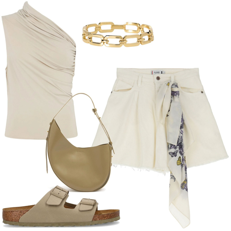 Outfit donna - Total look #2204970. Stile Casual per Tutti i giorni. Abbinamento con braccialetti, shorts, sandali, borse a spalla, top.