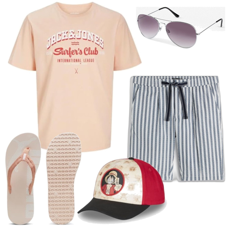 Outfit homme - Swan. Style Casual pour Plage. Assortir avec bermuda, lunettes de soleil, t-shirts, sandales, chapeaux avec visière.