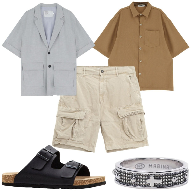Outfit uomo - Sandali da uomo con carattere: trendy. Stile Trendy per Tutti i giorni. Abbinamento con sandali, anelli, giacche, camicie a manica corta, bermuda.