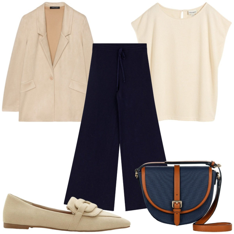 Outfit donna - Total look #2205029. Stile Casual chic per Ufficio. Abbinamento con mocassini, maglieria, borse a tracolla, pantaloni, blazer.