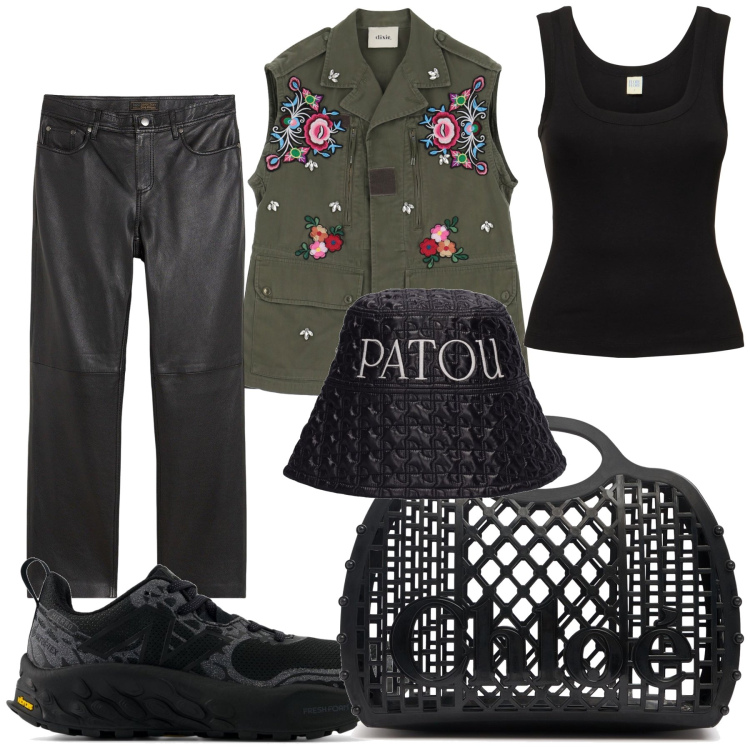 Outfit donna - Ristorante di montagna. Stile Trendy per Tutti i giorni. Abbinamento con pantaloni, gilet, sneakers, cappelli, borse a mano, top.