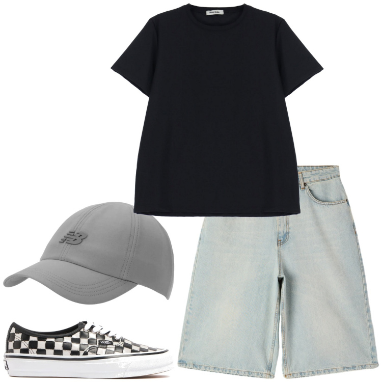 Outfit uomo - Urban Summer. Stile Urban per Tutti i giorni. Abbinamento con bermuda, cappelli con visiera, t-shirt, sneakers.