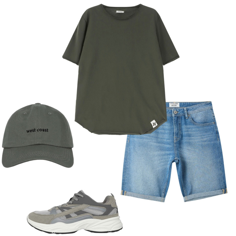 Outfit uomo - Total look #2205052. Stile Casual per Tutti i giorni. Abbinamento con t-shirt, bermuda, sneakers, cappelli con visiera.