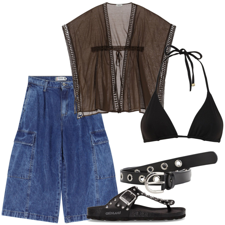 Outfit donna - Unica. Stile Etnico per Mare. Abbinamento con bermuda, cinture, gilet, infradito, bikini.