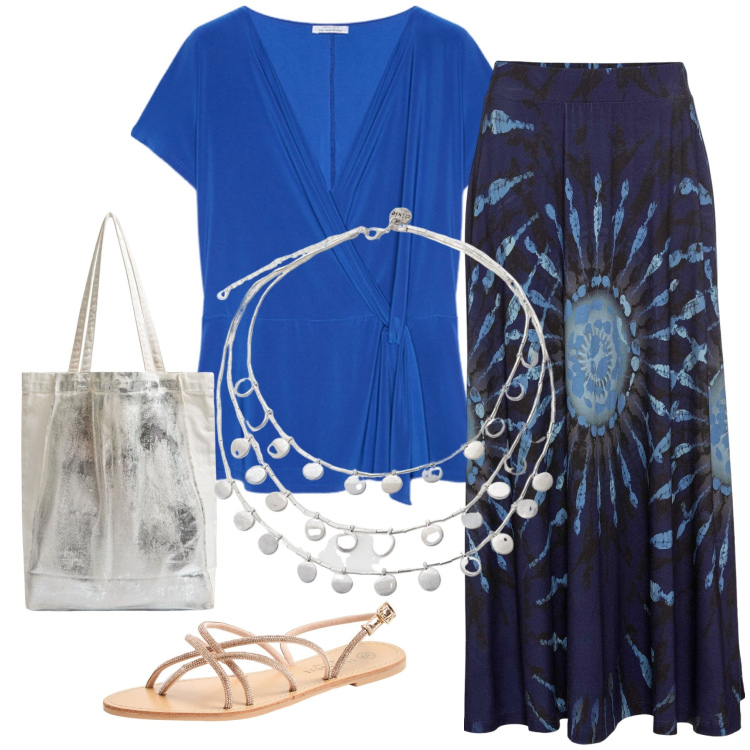 Outfit donna - Total look #2205083. Stile Boho per Tutti i giorni. Abbinamento con gonne, sandali, shopping bag, ciondoli, bluse.