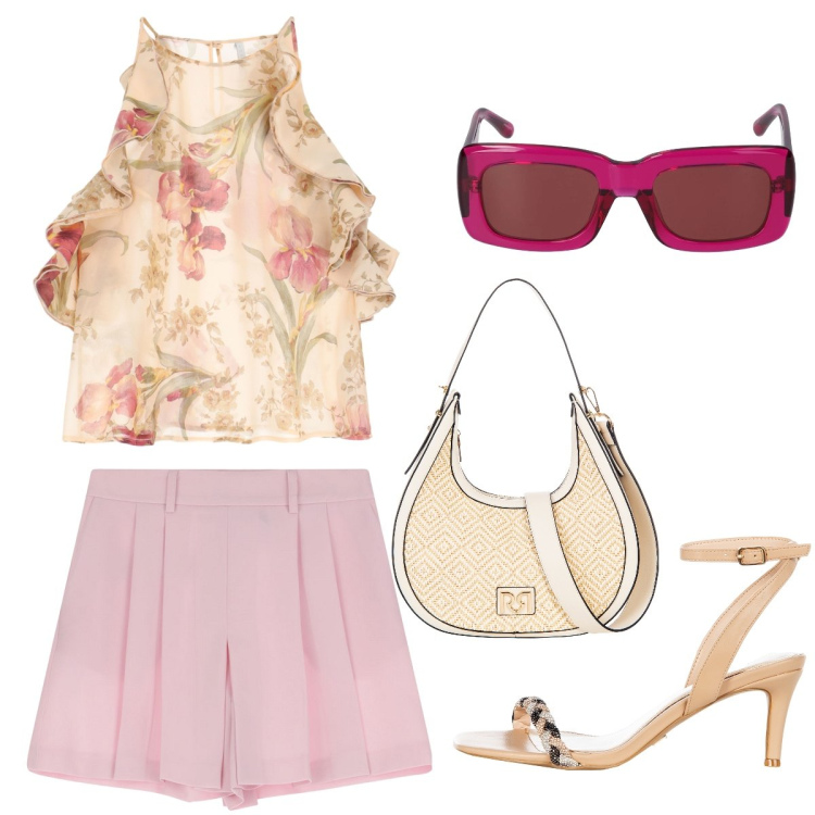 Outfit donna - Estate in città. Stile Bon Ton per Tutti i giorni. Abbinamento con sandali in pelle, borse a mano, canottiere, gonne, occhiali da sole.