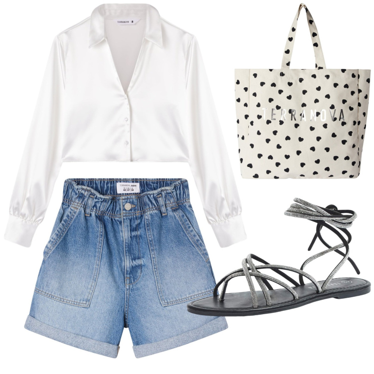 Outfit donna - Total look #2205103. Stile Casual per Tutti i giorni. Abbinamento con shorts, sandali alla schiava, camicie, borse tote.