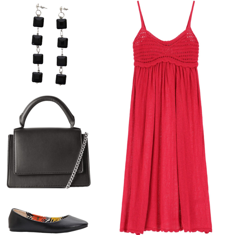 Outfit donna - Total look #2205111. Stile Boho per Tutti i giorni. Abbinamento con ballerine, borse a tracolla, vestiti, orecchini.