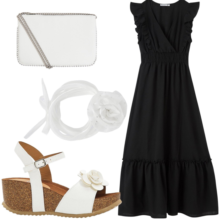 Outfit donna - White flower. Stile Boho per Tutti i giorni. Abbinamento con sandali, collane, vestiti lunghi, borse a tracolla.