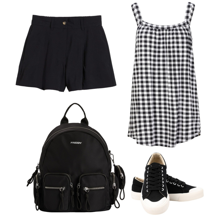 Outfit donna - Total look #2205189. Stile Basic per Mare. Abbinamento con top, shorts, zaini, sneakers.