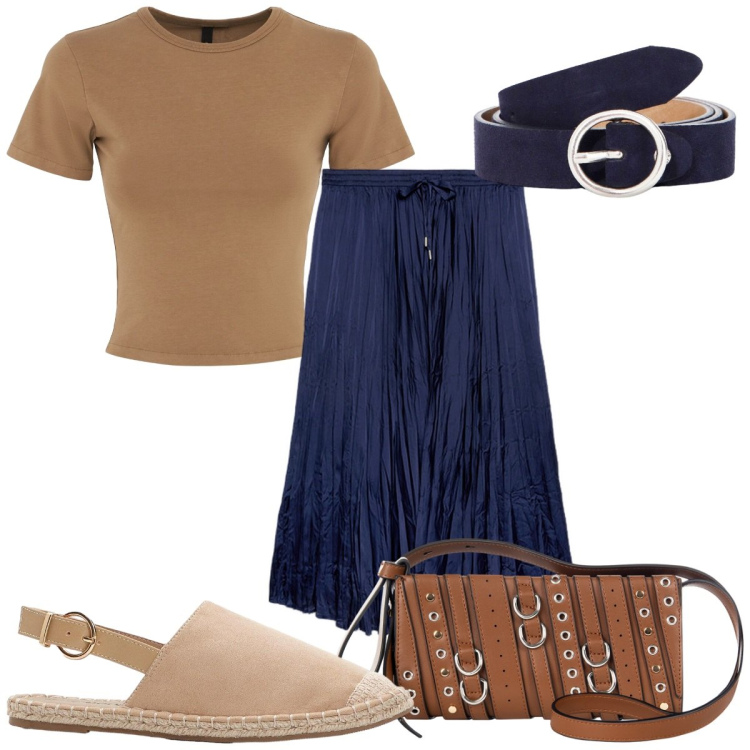 Outfit donna - Total look #2205213. Stile Etnico per Tutti i giorni. Abbinamento con espadrillas, borse a spalla, cinture, gonne lunghe, t-shirt.