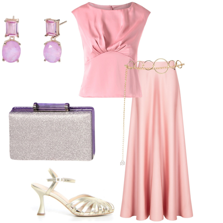Outfit donna - Monocromatico. Stile Chic per Cerimonia. Abbinamento con orecchini, cinture, top, gonne, pochette, sandali col tacco.