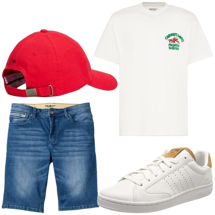 Outfit homme - Urban #3396. Style Urban pour Tous les jours. Assortir avec bermuda, t-shirts, sneakers, chapeaux avec visière.
