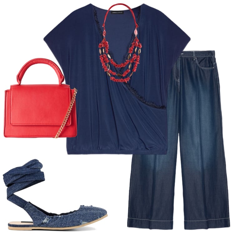Outfit donna - Monocromatico con twist. Stile Casual per Ufficio. Abbinamento con borse a tracolla, pantaloni, bluse, collane, ballerine.