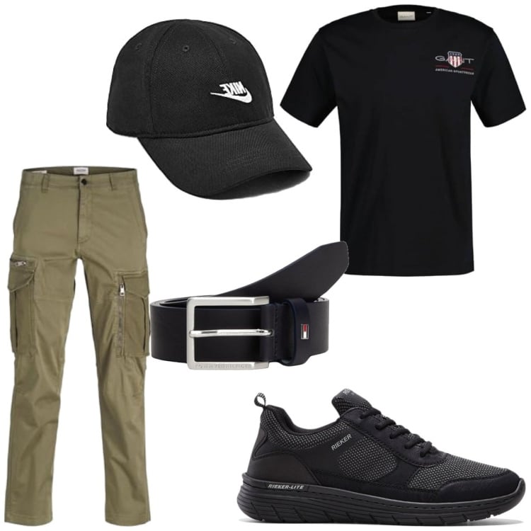 Outfit homme - Urban #3398. Style Urban pour Tous les jours. Assortir avec sneakers, ceintures, pantalon cargo, chapeaux avec visière, t-shirts.