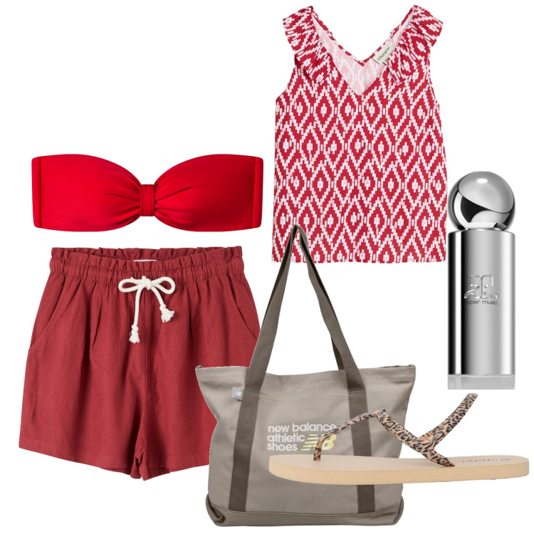 Outfit donna - Red pepper. Stile Bon Ton per Mare. Abbinamento con top, profumi, shorts, bikini, ciabatte, shopping bag.
