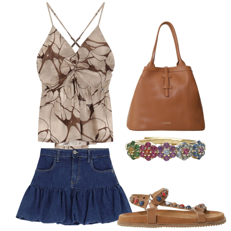 Outfit donna - Gelato?. Stile Casual per Tutti i giorni. Abbinamento con anelli, minigonne, canottiere, borse tote, sandali.