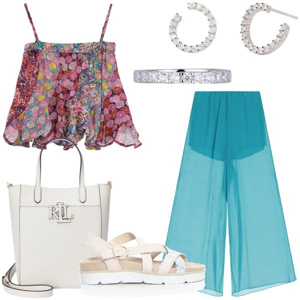 Outfit donna - Dixie Summer Sale 25. Stile Casual chic per Tutti i giorni. Abbinamento con orecchini, anelli, canottiere, pantaloni, borse tote, sandali.