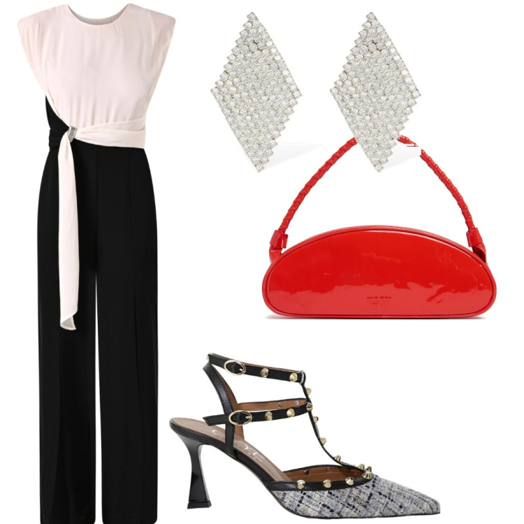 Outfit donna - Total look #2205353. Stile Chic per Cerimonia. Abbinamento con décolleté, tute, orecchini, borse a spalla.