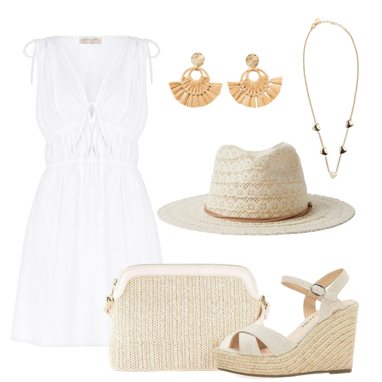 Outfit donna - Gli accessori che fanno la differenza. Stile Boho per Tutti i giorni. Abbinamento con sandali, borse a tracolla, orecchini, cappelli, vestiti corti, collane.