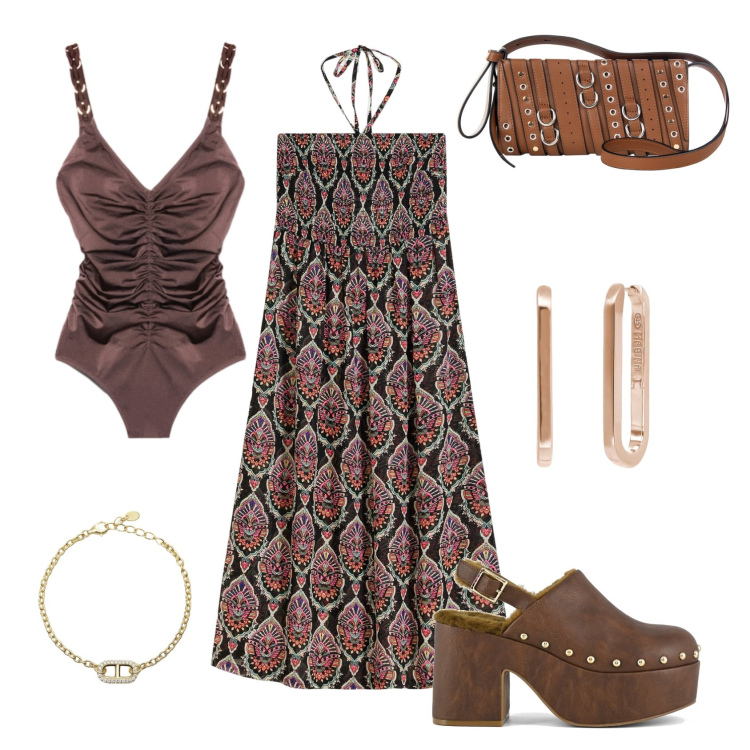 Outfit donna - Total look #2205476. Stile Casual per Mare. Abbinamento con vestiti da spiaggia, orecchini, braccialetti, borse a spalla, costumi interi, sabot.