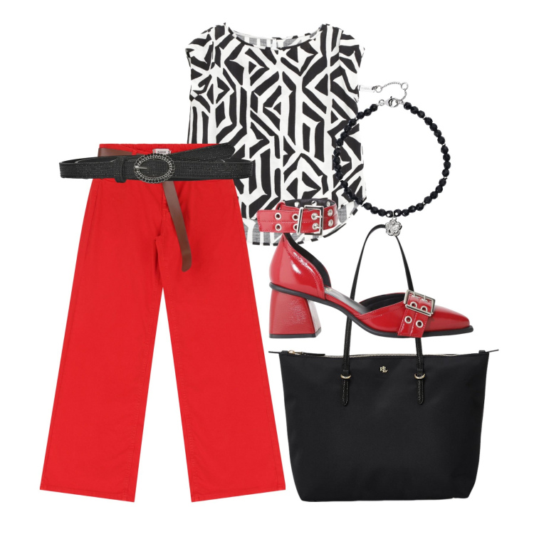 Outfit donna - Total look #2205500. Stile Casual chic per Ufficio. Abbinamento con cinture, braccialetti, pantaloni, t-shirt, décolleté, borse tote.