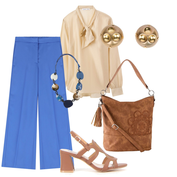 Outfit donna - Total look #2205508. Stile Casual chic per Serata fuori. Abbinamento con borse a mano, bluse, pantaloni, sandali col tacco, orecchini, collane.