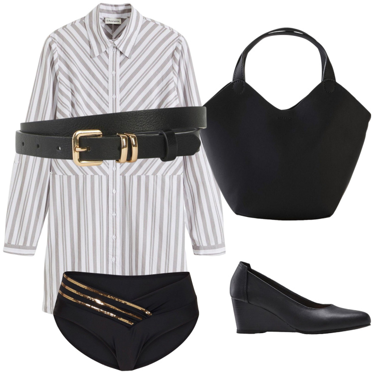 Outfit donna - Ufficio di settembre in Bonprix affari. Stile Urban per Ufficio. Abbinamento con cinture, camicie, borse a mano, culotte, décolleté.