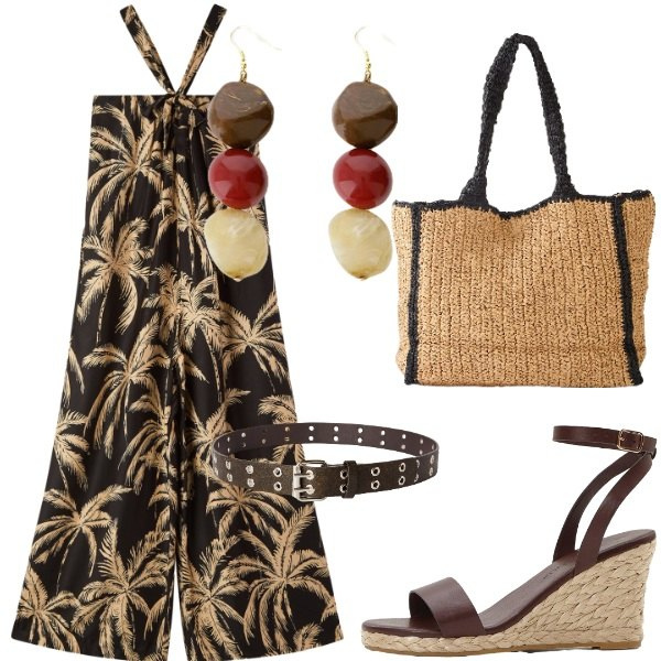 Outfit donna - Le serate di Luglio. Stile Casual per Tutti i giorni. Abbinamento con sandali, shopping bag, cinture, tute, orecchini.