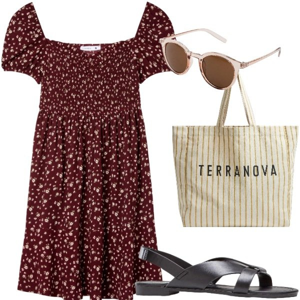 Outfit donna - Outifit di luglio. Stile Casual per Tutti i giorni. Abbinamento con occhiali da sole, sandali, vestiti corti, borse tote.