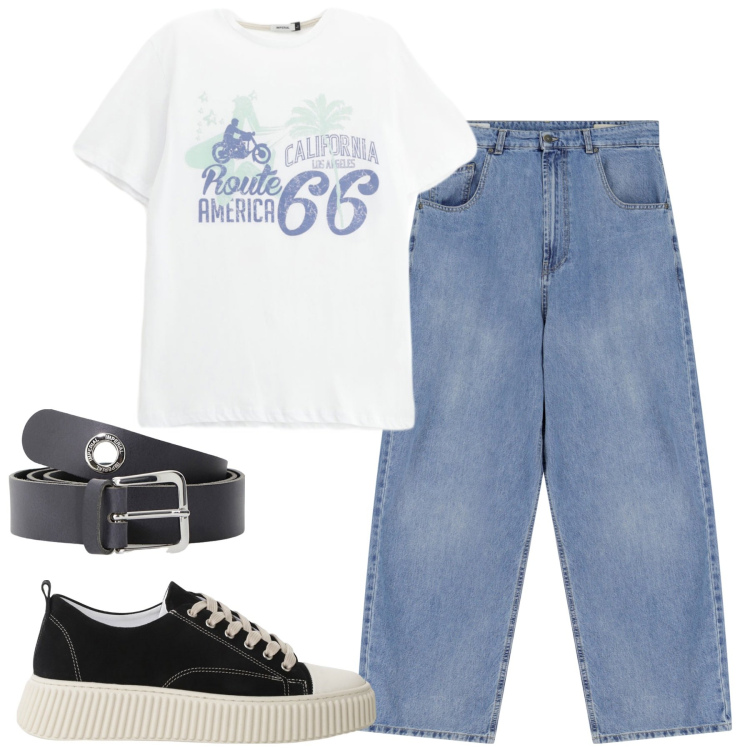 Outfit uomo - Route 66. Stile Casual per Tutti i giorni. Abbinamento con sneakers, jeans, cinture, t-shirt.