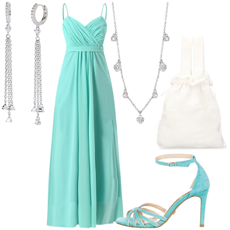 Outfit donna - Total look #2205591. Stile Romantica per Cerimonia. Abbinamento con orecchini, collane, sandali col tacco, vestiti lunghi, borse a mano.