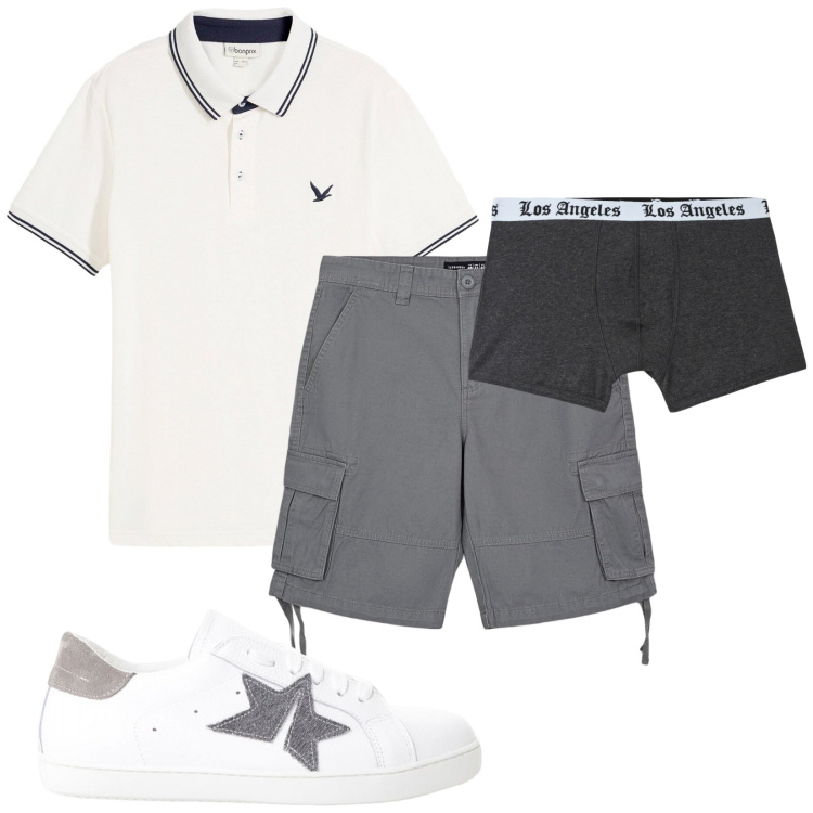 Outfit uomo - Total look #2205597. Stile Casual per Tutti i giorni. Abbinamento con polo, bermuda, boxer, sneakers.