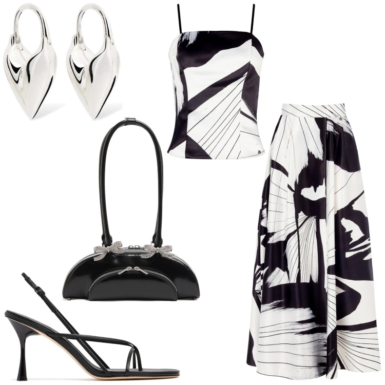 Outfit donna - Semplicemente perfetta. Stile Minimal per Cerimonia. Abbinamento con canottiere, gonne lunghe, borse a spalla, sandali in pelle, orecchini.
