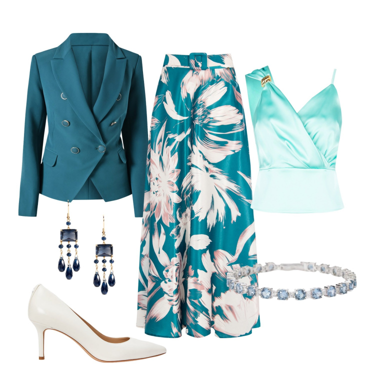 Outfit donna - Total look #2205788. Stile Chic per Cerimonia. Abbinamento con braccialetti, gonne, blazer, top, décolleté, orecchini.