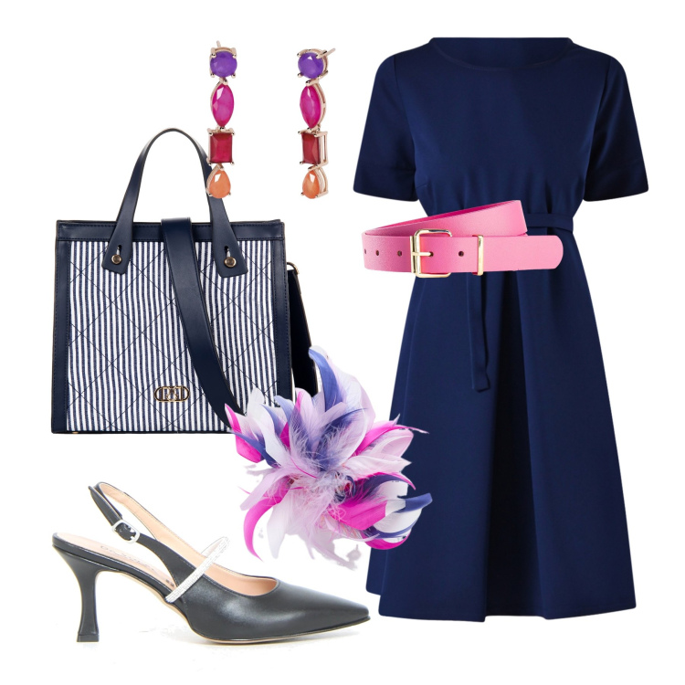Outfit donna - Total look #2205794. Stile Bon Ton per Serata fuori. Abbinamento con cinture, orecchini, vestiti lunghi, shopping bag, décolleté, accessori per capelli.