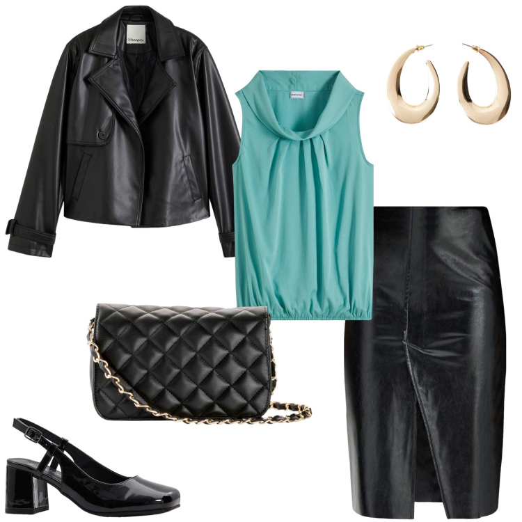 Outfit donna - Saldi Bonprix: outfit completo con 82 €. Stile Rock per Serata fuori. Abbinamento con top, gonne, borse a tracolla, orecchini, trench, décolleté.