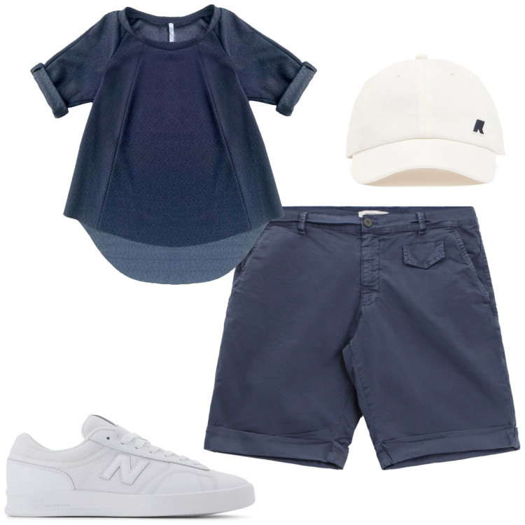 Outfit uomo - Blu. Stile Casual per Tutti i giorni. Abbinamento con sneakers, camicie, bermuda, cappelli.