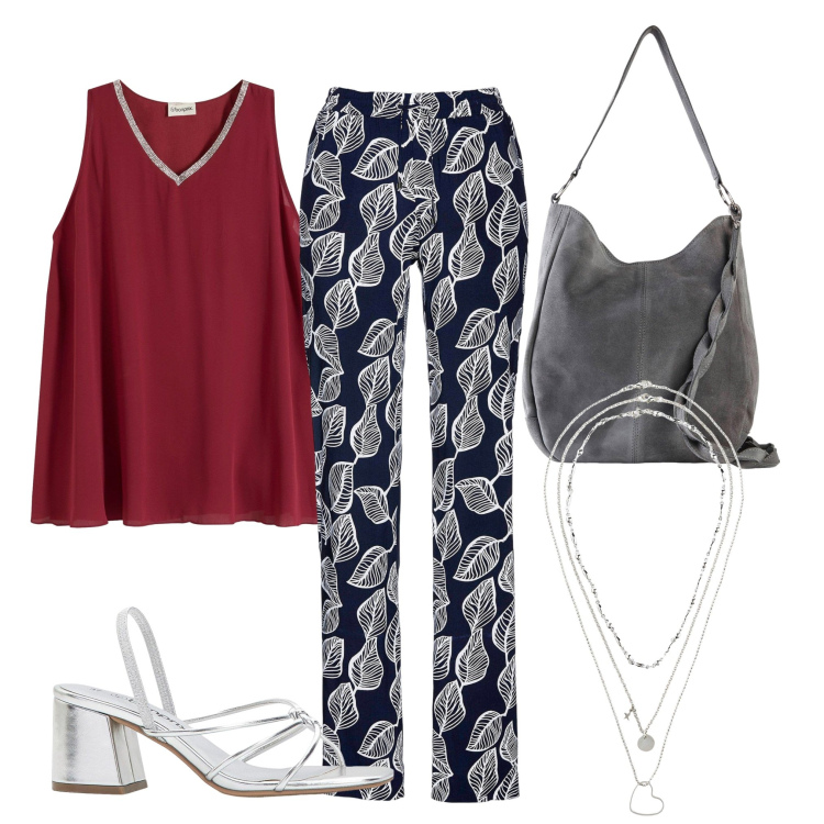 Outfit donna - Bonprix 4. Stile Casual per Tutti i giorni. Abbinamento con pantaloni, collane, borse a mano, sandali col tacco, bluse.