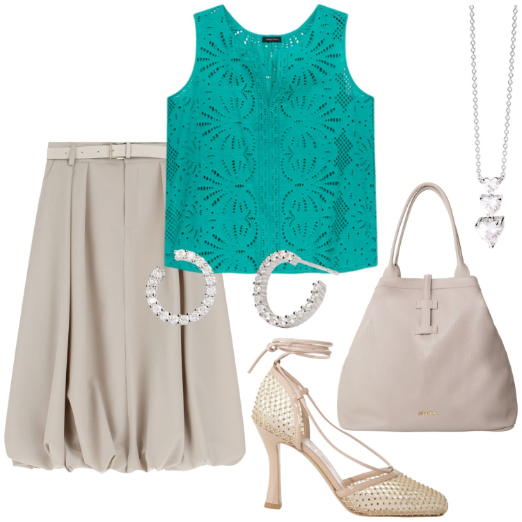 Outfit donna - Il top a contrasto. Stile Bon Ton per Ufficio. Abbinamento con orecchini, collane, gonne longuette, borse tote, décolleté, top.