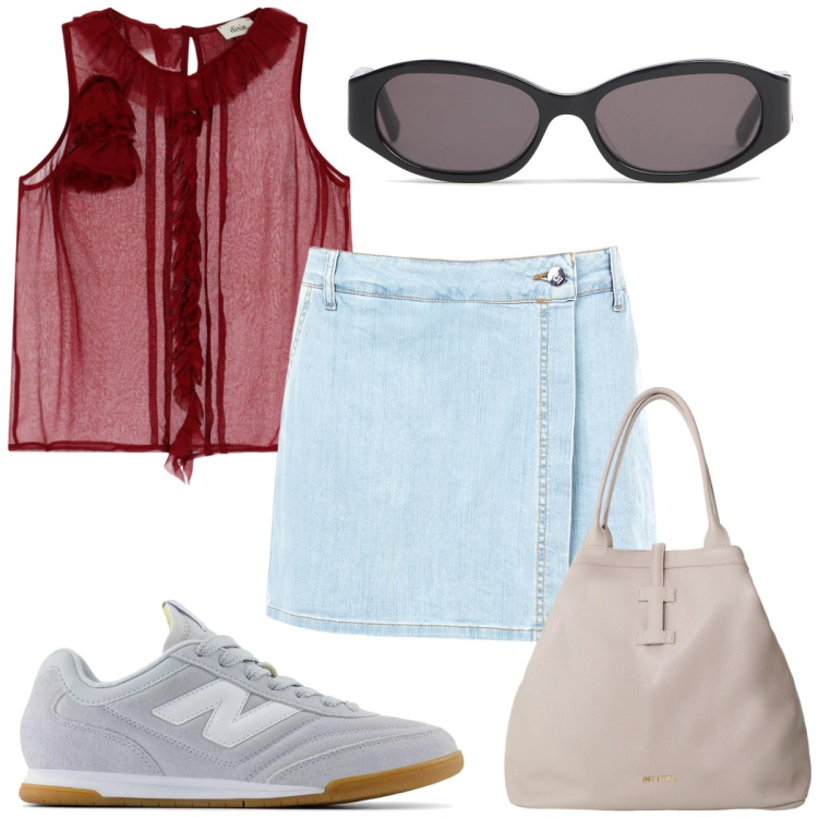 Outfit donna - Total look #2206063. Stile Trendy per Tutti i giorni. Abbinamento con sneakers, minigonne, borse tote, top, occhiali da sole.