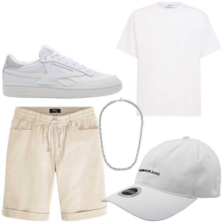 Outfit homme - Urban #3406. Style Urban pour Tous les jours. Assortir avec bermuda, chapeaux, colliers, t-shirts, sneakers.