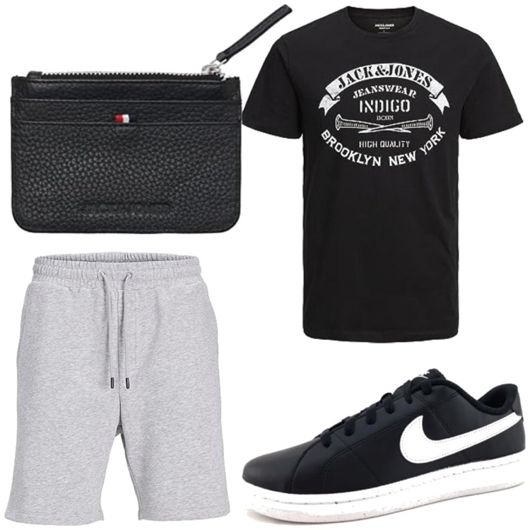 Outfit homme - Casual #11623. Style Casual pour Tous les jours. Assortir avec portefeuille, t-shirts, short, sneakers.