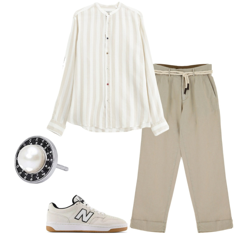 Outfit uomo - Fresco e leggero. Stile Trendy per Serata speciale. Abbinamento con orecchini, sneakers, pantaloni chino, camicie.